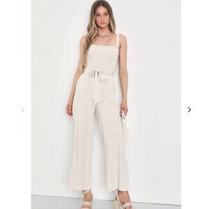 Lulus Linen Smocked Wide-Leg Jumpsuit